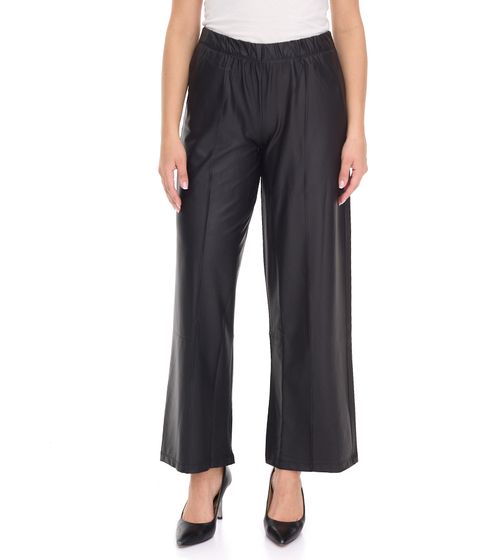 ROCKUPY Damen Kunst-Leder Palazzo-Hose schlichte Marlene-Hose Freizeit-Hose PRW20-040703 802 Schwarz