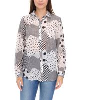  Aniston CASUAL FM Damen Bluse stylische gemusterte Sommer-Bluse mit Kent-Kragen Langarm-Shirt 36993707 Weiß/Schwarz