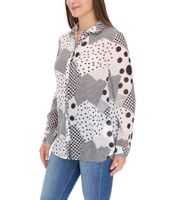  Aniston CASUAL FM Damen Bluse stylische gemusterte Sommer-Bluse mit Kent-Kragen Langarm-Shirt 36993707 Weiß/Schwarz