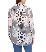  Aniston CASUAL FM Damen Bluse stylische gemusterte Sommer-Bluse mit Kent-Kragen Langarm-Shirt 36993707 Weiß/Schwarz