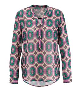 Aniston SELECTED Damen Bluse Sommer-Bluse modisches Langarm-Shirt 91819328 Grün/Lila/Beige