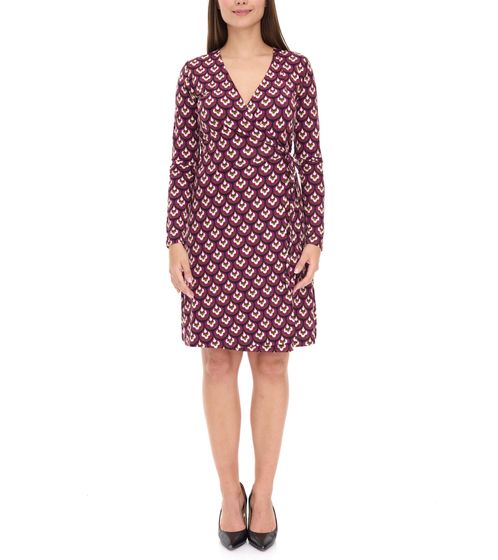 Aniston Casuals Damen Sommer-Kleid stylisches Langarm-Kleid 3172 95293142 Lila/Braun/Weiß