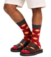 1 pair of Moustard Comet cotton socks with comets and planets, patterned long socks, 17S-COMET, red/gray/multi-colored