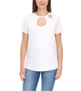 Aniston CASUAL Damen T-Shirt Kurzarm-Shirt mit Cut-Outs Sommer-Shirt 74287507 Weiß
