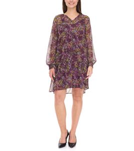 Aniston CASUAL Damen Kleid mit Allover-Blumen-Print Langarm-Kleid 24704960 Lila/Gelb/Grün