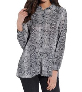 vestino Damen Bluse Sommer-Bluse mit Schlangenmuster Hemd-Bluse 900499 Weiß/Schwarz