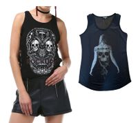 ROCKUPY Women's Tank Top with Skull Print or Women's Skull Print Cotton Summer Shirt Black/White