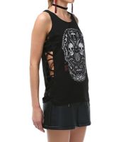 ROCKUPY Women's Tank Top with Skull Print or Women's Skull Print Cotton Summer Shirt Black/White