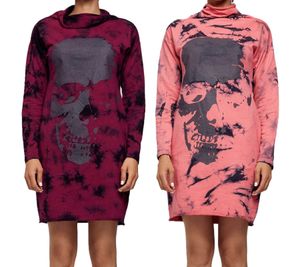 ROCKUPY Women's Sweatshirt Dress with Skull Print, Pullover Dress, Long-Sleeved Dress 393822, Bordeaux Red or Pink