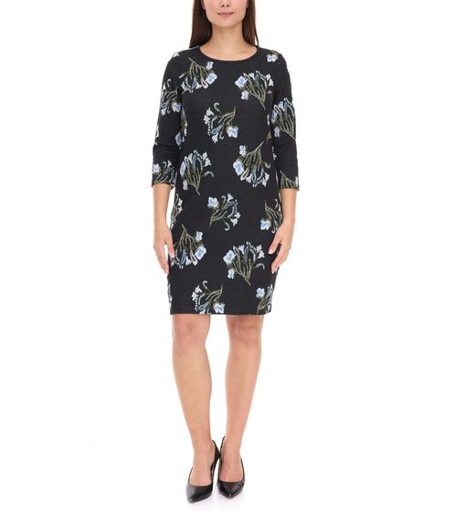 Aniston CASUAL Damen Strick-Kleid mit Blumen-Print Sommer-Kleid 3/4-Arm 62941323 Schwarz