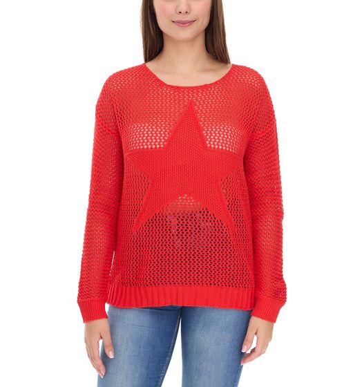 Aniston CASUAL Damen Strick-Pullover mit Lochmuster modischer Alltags-Pulli 54941968 Rot