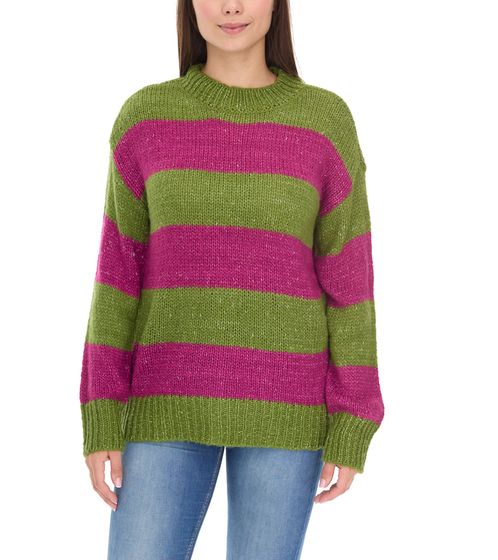 Aniston CASUAL Damen Strick-Pullover gestreifter Rundhals-Pulli 39657002 Grün/Lila