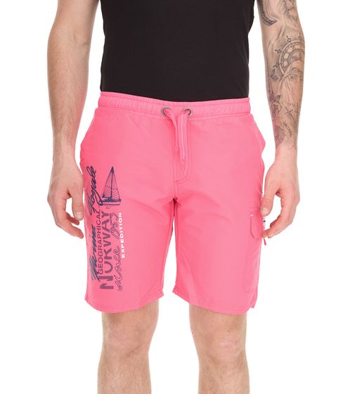 GEOGRAPHICAL NORWAY Quara Herren Schwimm-Hose mit Print und Farbakzenten Badehose stylische Schwimm-Shorts 001 Rosa