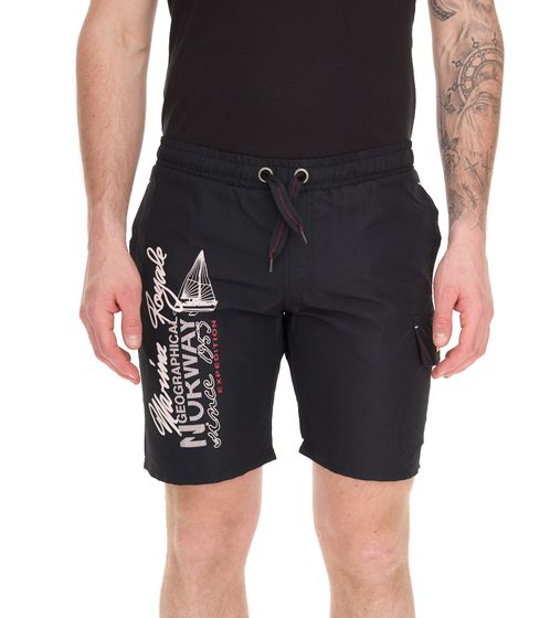 GEOGRAPHICAL NORWAY Quara Herren Schwimm-Hose mit Print und Farbakzenten Badehose stylische Schwimm-Shorts 001 Schwarz