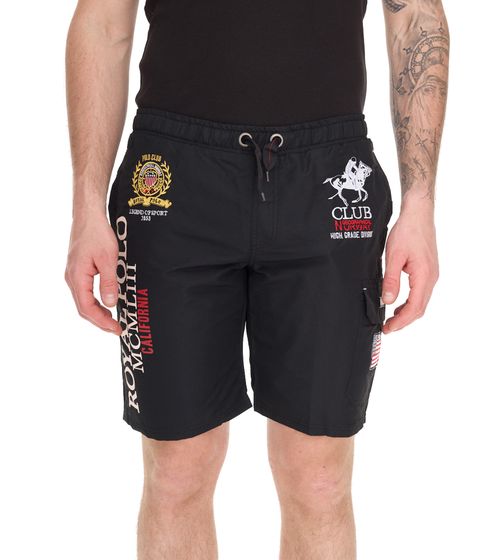 GEOGRAPHICAL NORWAY Quoyal Herren Schwimm-Hose mit Print und Farbakzenten Badehose stylische Schwimm-Shorts 001 Schwarz