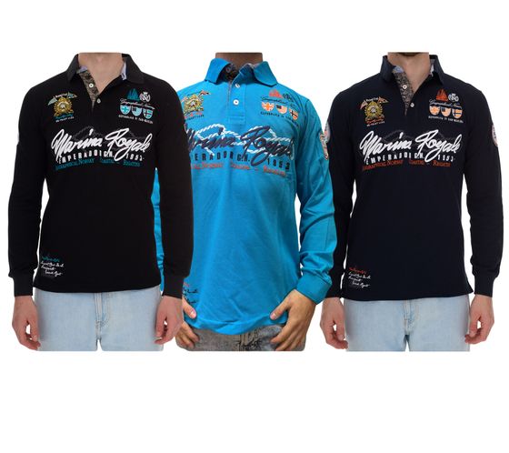 GEOGRAPHICAL NORWAY Kipawa Herren Polo-Shirt mit Knopfleiste Langarm-Shirt Baumwoll-Shirt Schwarz, Türkis oder Navy