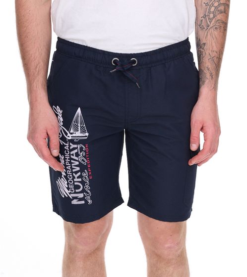 GEOGRAPHICAL NORWAY Quara Men's Swim Trunks with Logo Print, Swim Shorts with Pockets, Swim Shorts 001 Navy