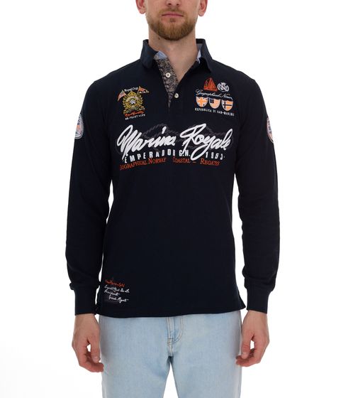 GEOGRAPHICAL NORWAY Kipawa Herren Polo-Shirt mit Knopfleiste Langarm-Shirt Baumwoll-Shirt SN500H Dunkelblau