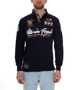 Polo boutonné à manches longues en coton pour homme de Geographical Norway Kipawa SN500H, bleu foncé Polo boutonné à manches longues en coton pour homme de Geographical Norway Kipawa SN500H, bleu foncé