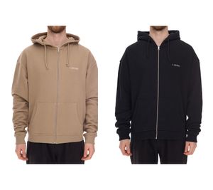 STONES Herren Oversized-Jacke moderner Baumwoll-Jacke 400gsm mit Kapuze mit Logo-Stickerei Hellbraun oder Schwarz