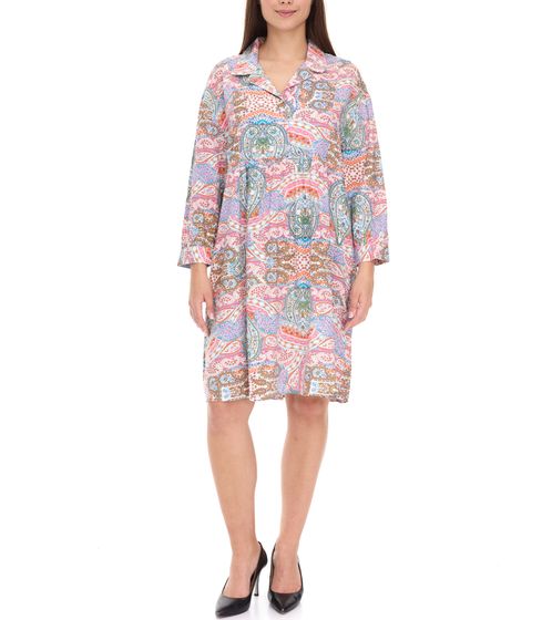 Aniston CASUAL Damen Sommer-Kleid farbenfrohes Mini-Kleid Frühlings-Kleid mit Allover-Print Langarm-Kleid 28499809 Grün/Blau/Rosa