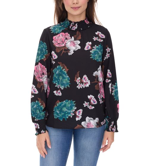 Aniston CASUAL Damen Sommer-Bluse mit floralem Muster Langarm-Shirt Frühlings-Bluse 11049069 Schwarz/Rosa/Grün