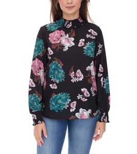 Aniston CASUAL - Blusa estiva da donna con motivo floreale, camicia a maniche lunghe 11049069 Nero/Rosa/Verde