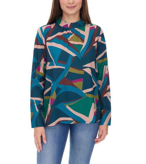 Aniston SELECTED Damen Sommer-Bluse mit geometrischem Design Langarm-Shirt Frühlings-Bluse 78596706 Blau/Lila/Braun