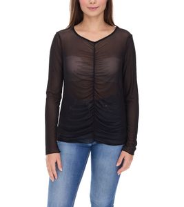 Aniston CASUAL Maglia a maniche lunghe da donna trasparente con scollo a V, maglia estiva da tutti i giorni 90880825 Nero