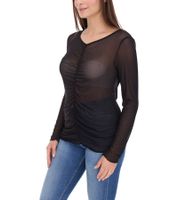 Aniston CASUAL Maglia a maniche lunghe da donna trasparente con scollo a V, maglia estiva da tutti i giorni 90880825 Nero