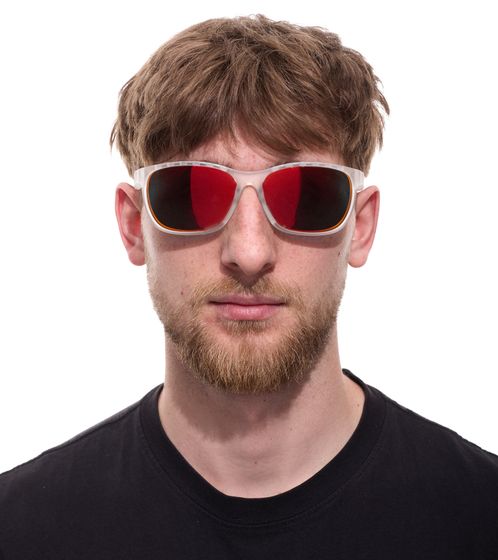 adidas Sport Herren Sonnen-Brille mit rot/orangenen Gläsern Sonnenbrille zum Joggen SP0014 6226G Transparent