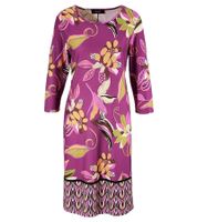 Aniston CASUAL Abito estivo da donna con stampa di fiori e foglie, mini abito a maniche lunghe, 75319669, viola/verde/beige
