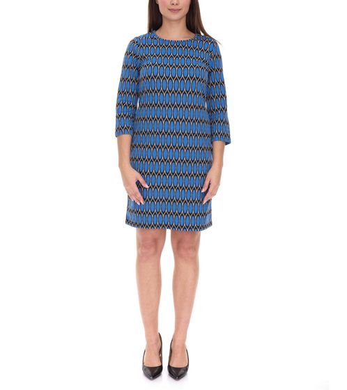 Aniston CASUAL Damen Sommer-Kleid mit Allover-Print Mini-Kleid Rundhals-Kleid 52386460 Blau/Schwarz