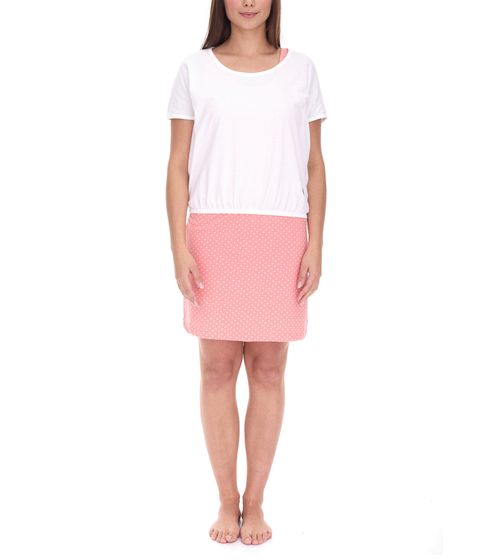 2 in 1 ALIFE AND KICKIN Damen Sommer-Kleid und Kurzarm-Shirt Mini-Kleid gepunktetes Baumwoll-Kleid T-Shirt 66118659 Rosa/Weiß