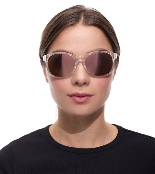 adidas Sport Damen und Herren Sonnen-Brille mit verspiegelten Kupfer/Braunen Gläsern und transparenten Bügeln Freizeit-Brille SP0011 5826G Transparent