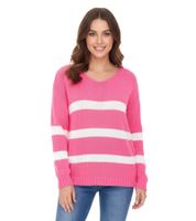 Aniston CASUAL Women's Knit Sweater with Cotton Content, Everyday Sweater, Long-Sleeved Shirt 39680449 Pink/White