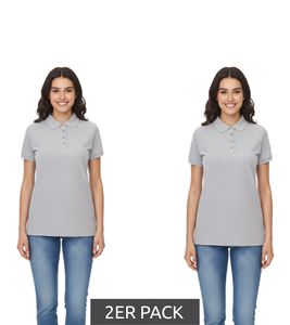 Pack de 2 polos de mujer SANTINO Mika confeccionados en algodón orgánico. Camisa polo con tapeta de 4 botones. Camisa de manga corta jaspeada 210 gr/m2. Gris.