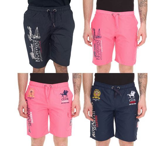 GEOGRAPHICAL NORWAY Quara/Quoyal Herren Badehose Schwimm-Hose mit Logo-Print Bade-Shorts mit Taschen Schwimm-Shorts Navy oder Pink
