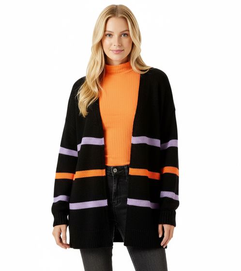 Aniston CASUAL Women's Cardigan, Fashionable Cardigan with Colored Stripes, 95448519 Black/Orange/Purple