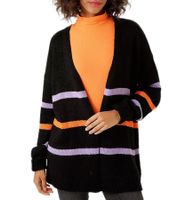 Aniston CASUAL Damen Strick-Jacke modischer Cardigan mit farbigen Streifen 95448519 Schwarz/Orange/Lila