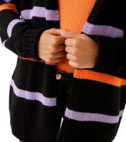 Aniston CASUAL Damen Strick-Jacke modischer Cardigan mit farbigen Streifen 95448519 Schwarz/Orange/Lila
