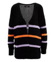 Aniston CASUAL Damen Strick-Jacke modischer Cardigan mit farbigen Streifen 95448519 Schwarz/Orange/Lila