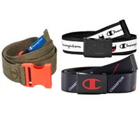 Cinturones de tela Champion para hombre y mujer. Hebillas de cinturones. Cinturones para uso diario. Cinturones de tela en color verde oliva o negro con varios detalles. Cinturones de tela Champion para hombre y mujer. Hebillas de cinturones. Cinturones para uso diario. Cinturones de tela en color verde oliva o negro con varios detalles.
