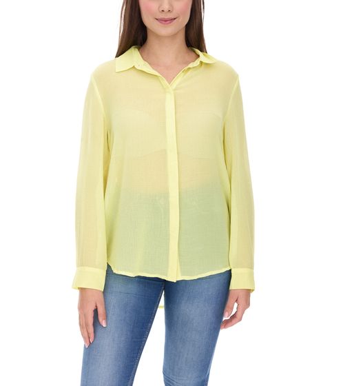 Aniston SELECTED Damen Sommer-Bluse Langarm-Shirt mit Kent-Kragen sommerliche Basic-Bluse 13456949 Gelb