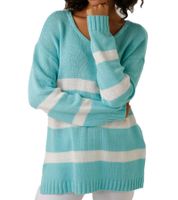 Aniston CASUAL Damen Strick-Pullover mit Baumwollanteil Alltags-Pullover Langarm-Shirt 78647339 Türkis/Weiß Aniston CASUAL Damen Strick-Pullover mit Baumwollanteil Alltags-Pullover Langarm-Shirt 78647339 Türkis/Weiß