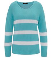 Aniston CASUAL Damen Strick-Pullover mit Baumwollanteil Alltags-Pullover Langarm-Shirt 78647339 Türkis/Weiß Aniston CASUAL Damen Strick-Pullover mit Baumwollanteil Alltags-Pullover Langarm-Shirt 78647339 Türkis/Weiß
