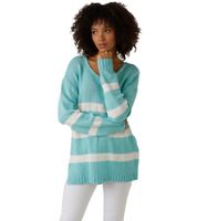 Aniston CASUAL Women's Knit Sweater with Cotton Content, Everyday Sweater, Long-Sleeved Shirt, 78647339 Turquoise/White