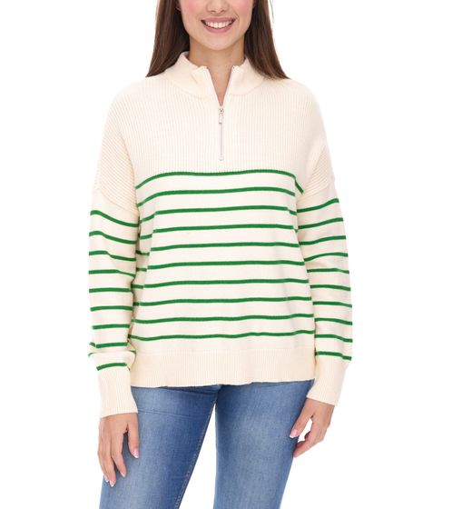 Aniston CASUAL Women's Long-Sleeved Sweater with Zipper and Stand-Up Collar 67107403 Beige/Green