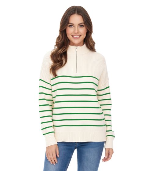 Aniston CASUAL Women's Long-Sleeved Sweater with Zipper and Stand-Up Collar 67107403 Beige/Green