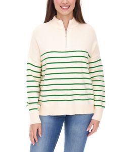 Aniston CASUAL Damen Troyer Langarm-Pullover mit Reißverschluss und Stehkragen 67107403 Beige/Grün Aniston CASUAL Damen Troyer Langarm-Pullover mit Reißverschluss und Stehkragen 67107403 Beige/Grün